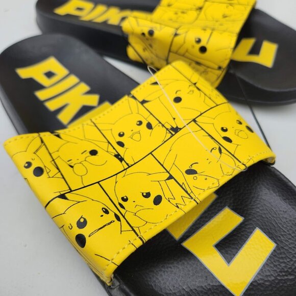 NEW Men's Size 7 Sandals Pikachu Pokemon Yellow Black NEW NWT Slides Pokémon Bra - Picture 3 of 12
